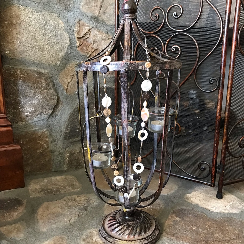 Brown adjustable satin cord with brown, cream, and gold pendants. Multi use.